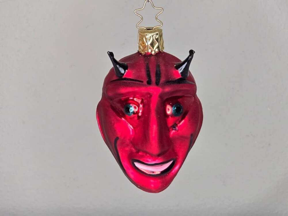 Inge Glas Red Krampus Devil Head Glass Christmas Ornament with Horns